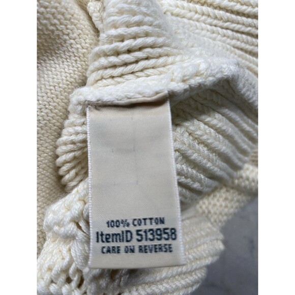 L.L. Bean Cable Knit Sweater Women’s XS Cream Funnel Neck Kangaroo Pocket - Picture 7 of 8
